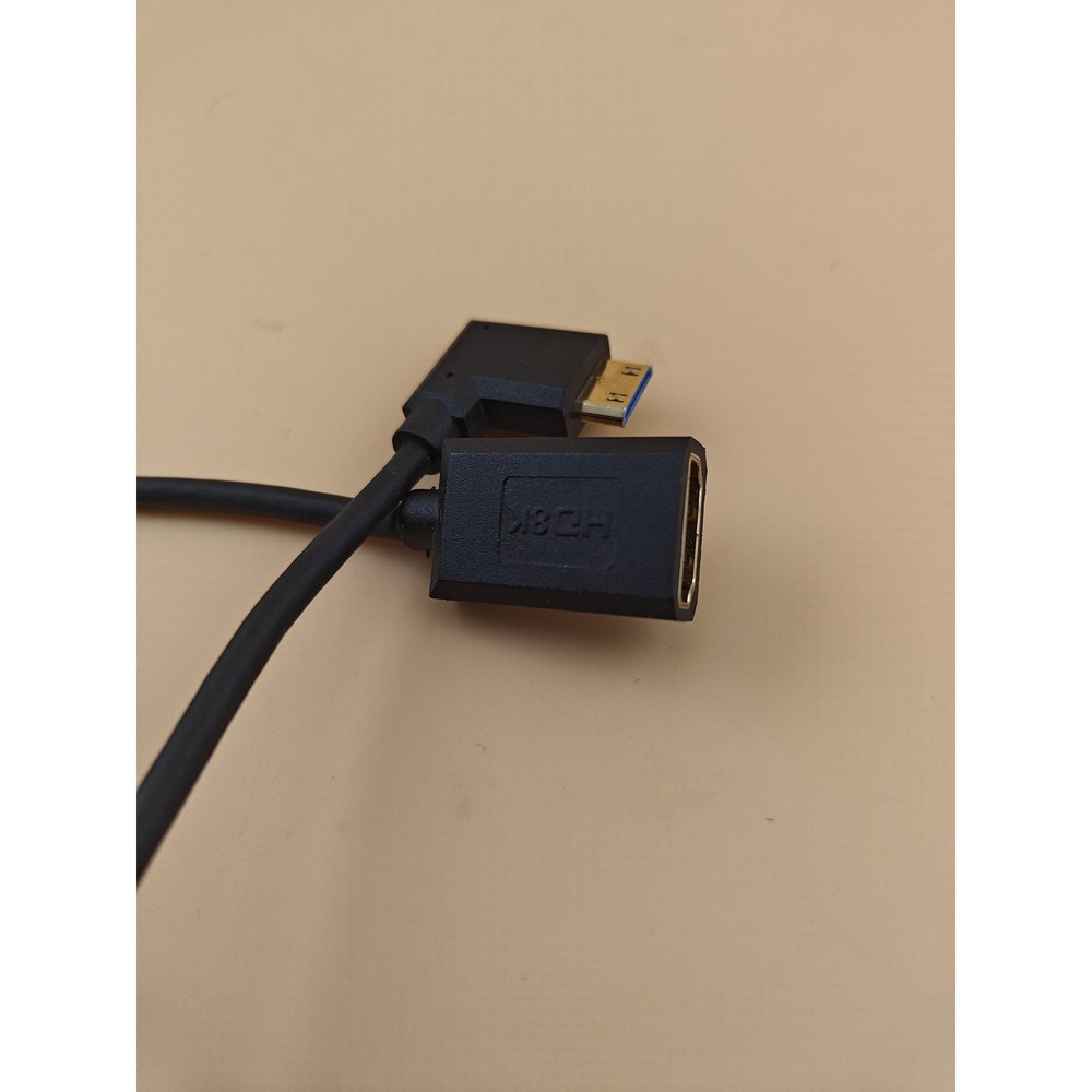 Mini HDMI to HDMI Cable Coiled 90 Degree 8K 48Gbps High Speed Adapter Cord